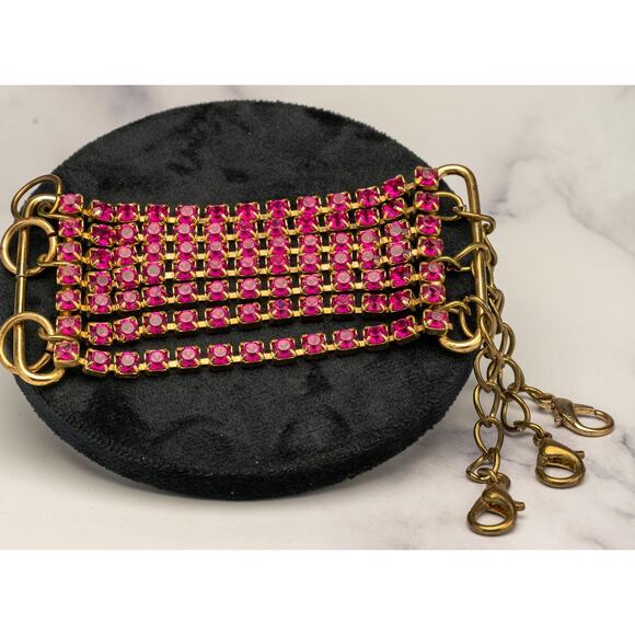 Beautiful Vintage pink rhinestone cuff like chain bracelet - Picture 1 of 8